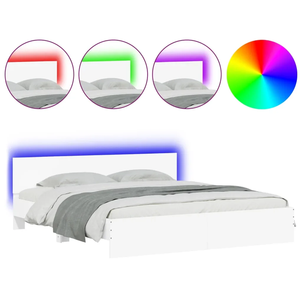 Letto matrimoniale | Letto per adulti | Giroletto con Testiera e LED Bianco 200x200 cm