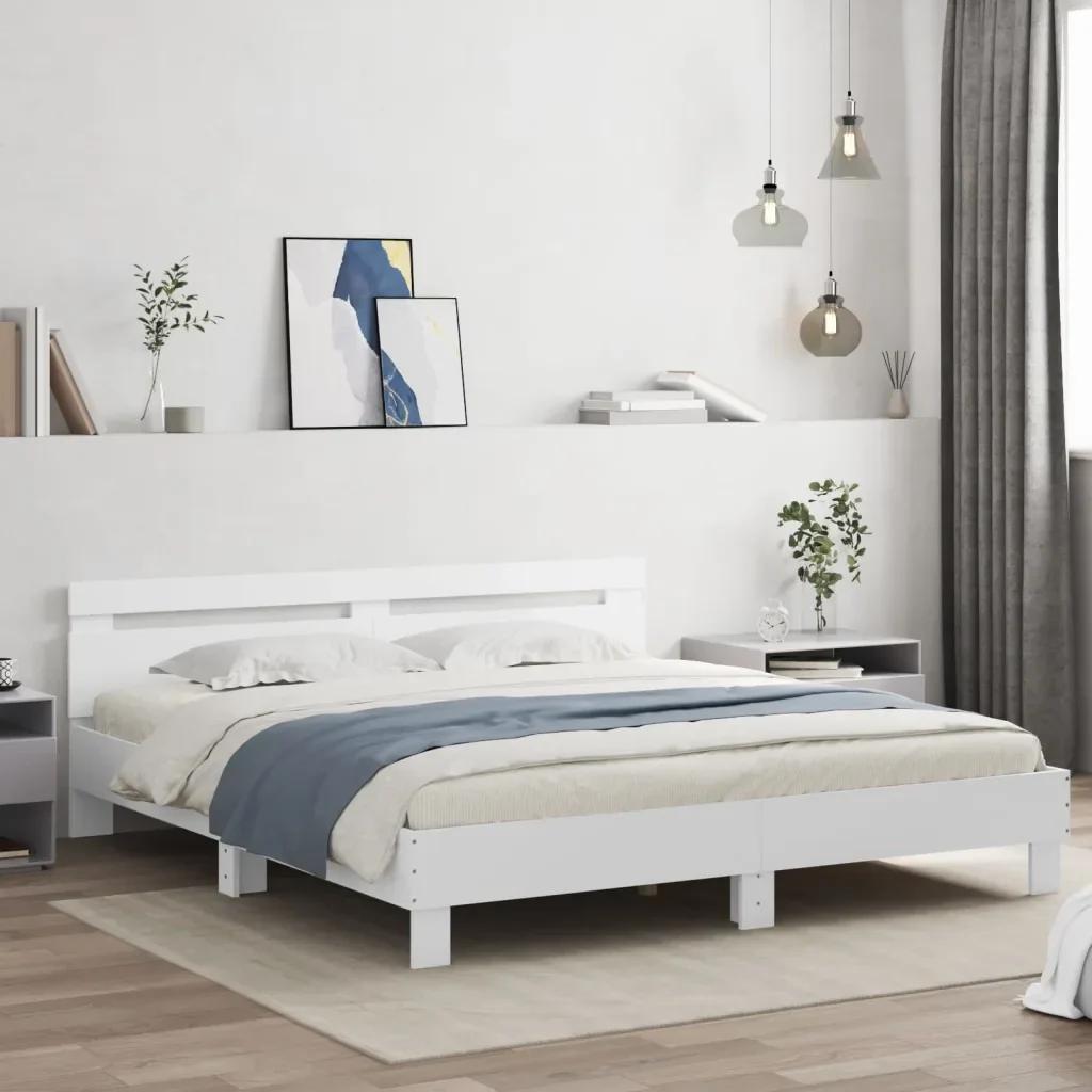 Letto matrimoniale | Letto per adulti | Giroletto con Testiera e LED Bianco 200x200 cm - Image 2