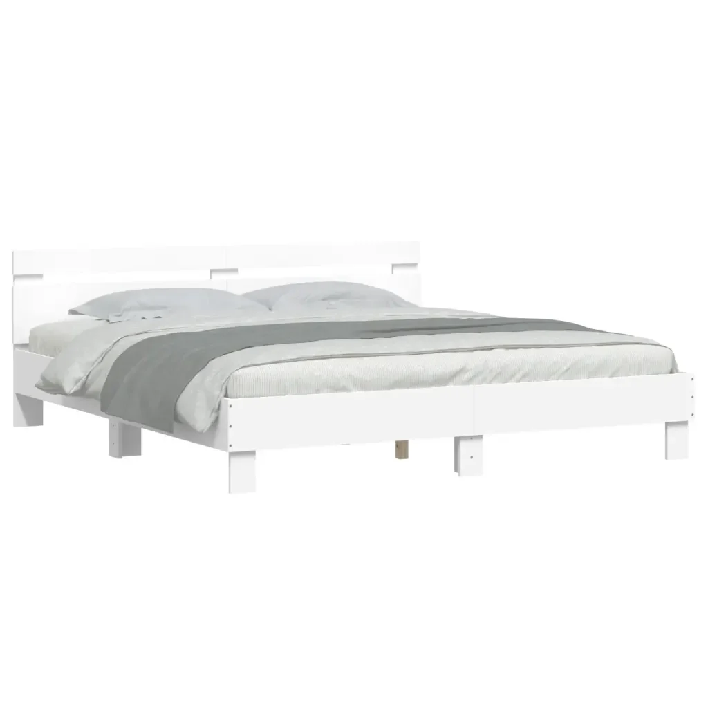 Letto matrimoniale | Letto per adulti | Giroletto con Testiera e LED Bianco 200x200 cm - Image 3