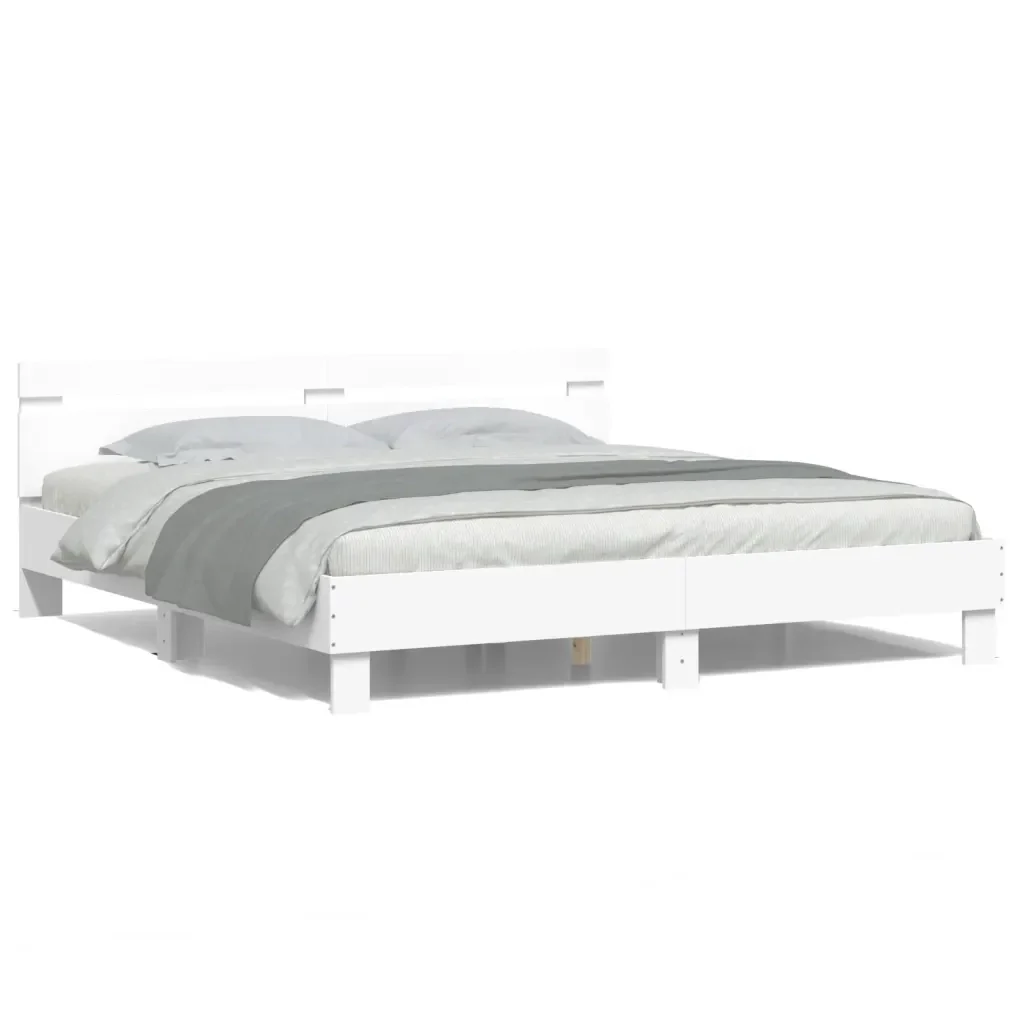 Letto matrimoniale | Letto per adulti | Giroletto con Testiera e LED Bianco 200x200 cm - Image 5