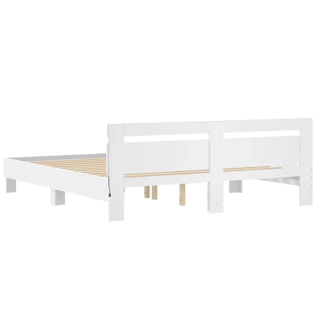Letto matrimoniale | Letto per adulti | Giroletto con Testiera e LED Bianco 200x200 cm - Image 9
