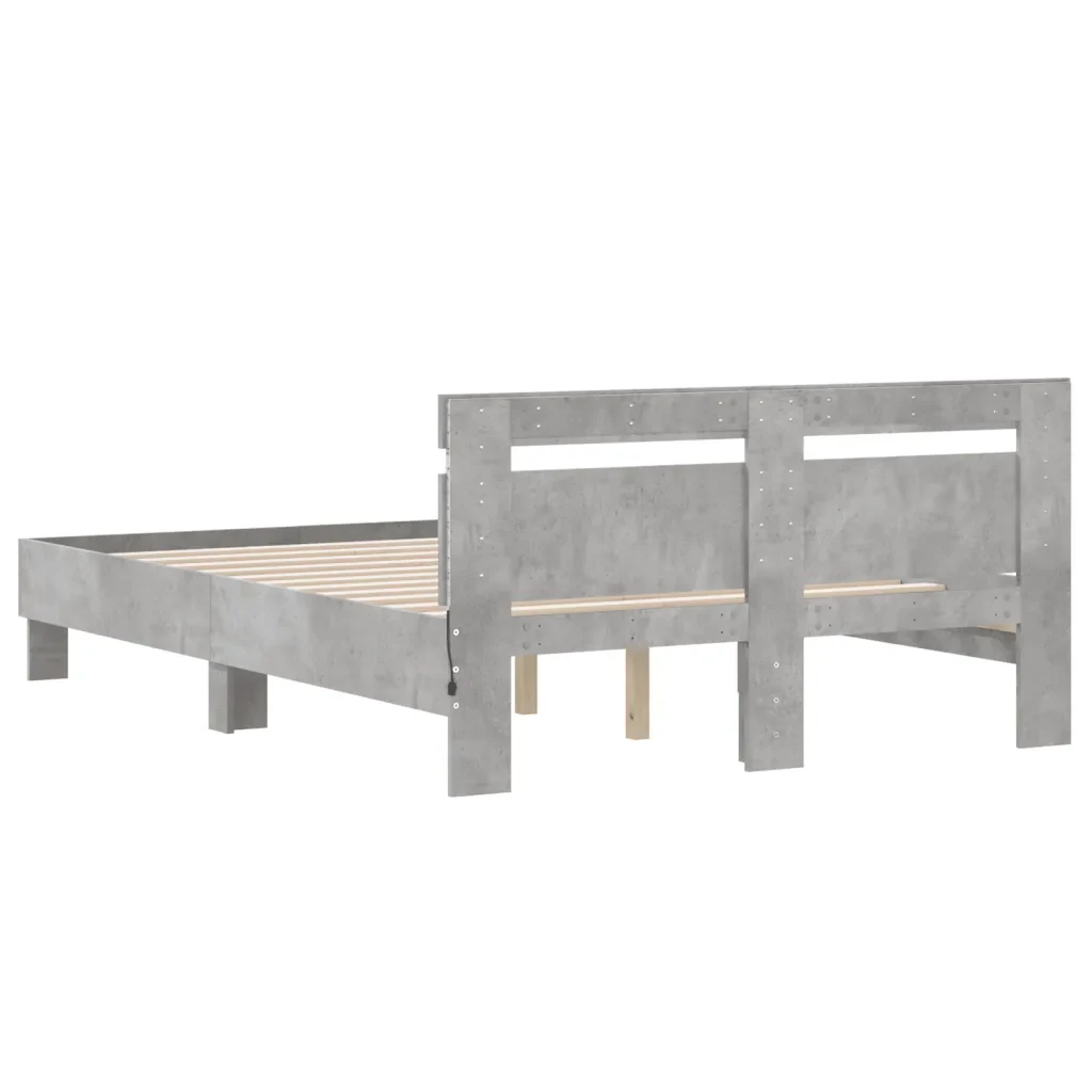 Letto matrimoniale | Letto per adulti | Giroletto con Testiera e LED Grigio Cemento 120x190 cm - Image 9