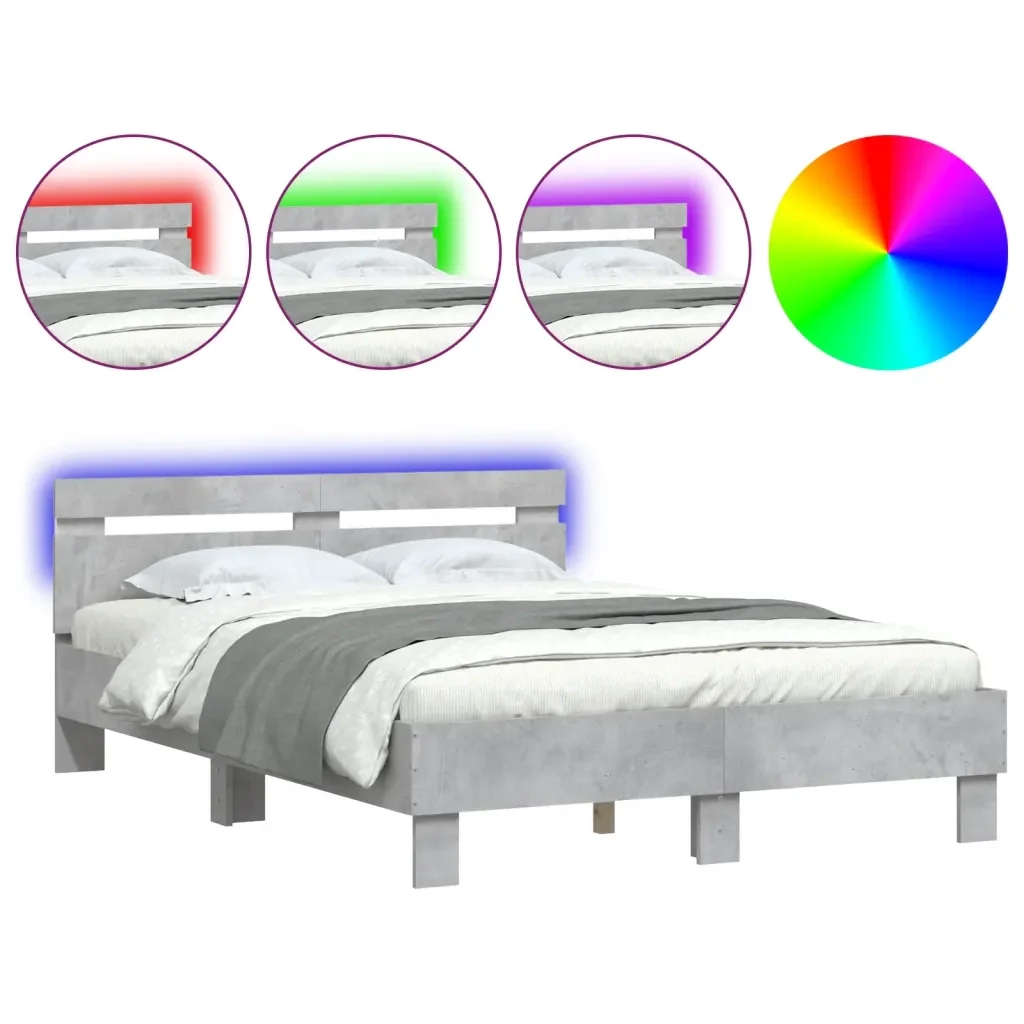 Letto matrimoniale | Letto per adulti | Giroletto con Testiera e LED Grigio Cemento 120x200 cm