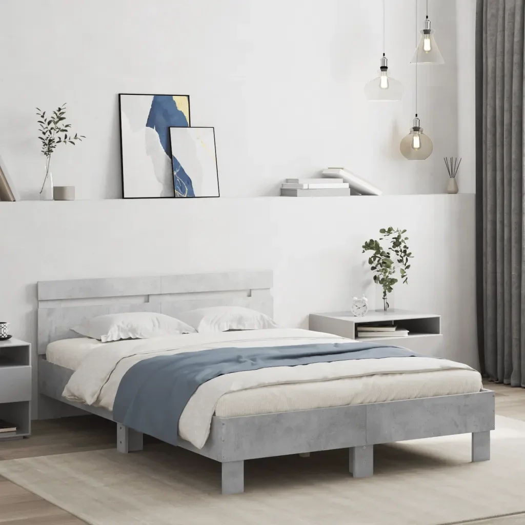 Letto matrimoniale | Letto per adulti | Giroletto con Testiera e LED Grigio Cemento 120x200 cm - Image 2