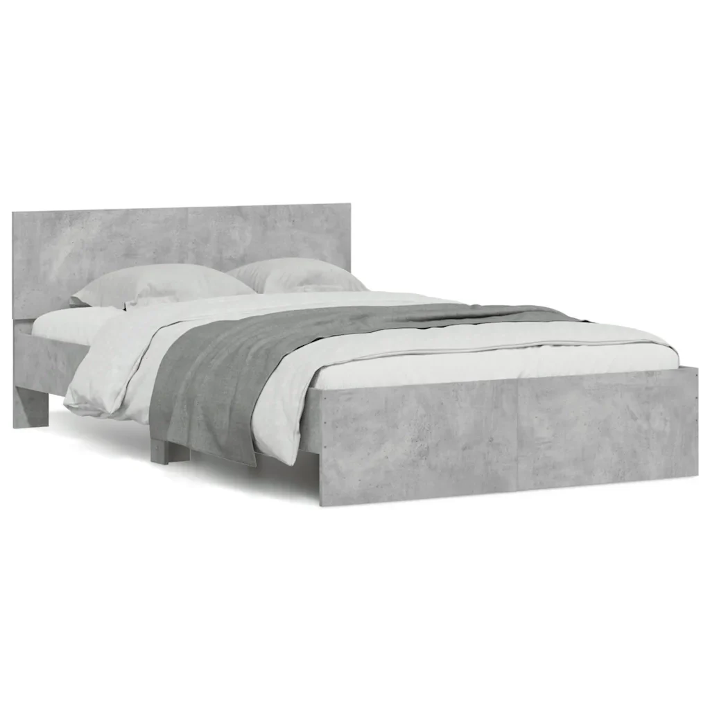 Letto matrimoniale | Letto per adulti | Giroletto con Testiera e LED Grigio Cemento 135x190 cm - Image 2