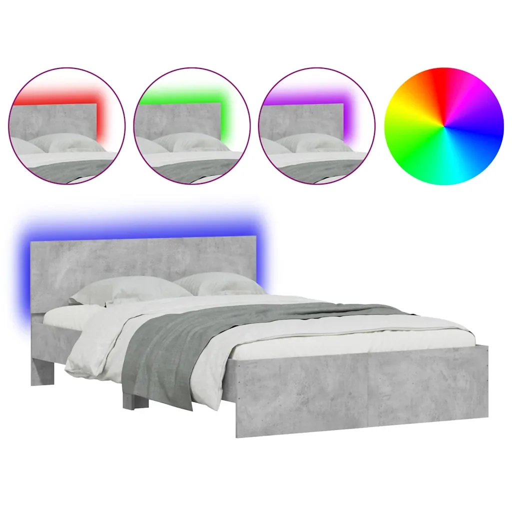 Letto matrimoniale | Letto per adulti | Giroletto con Testiera e LED Grigio Cemento 140x200 cm