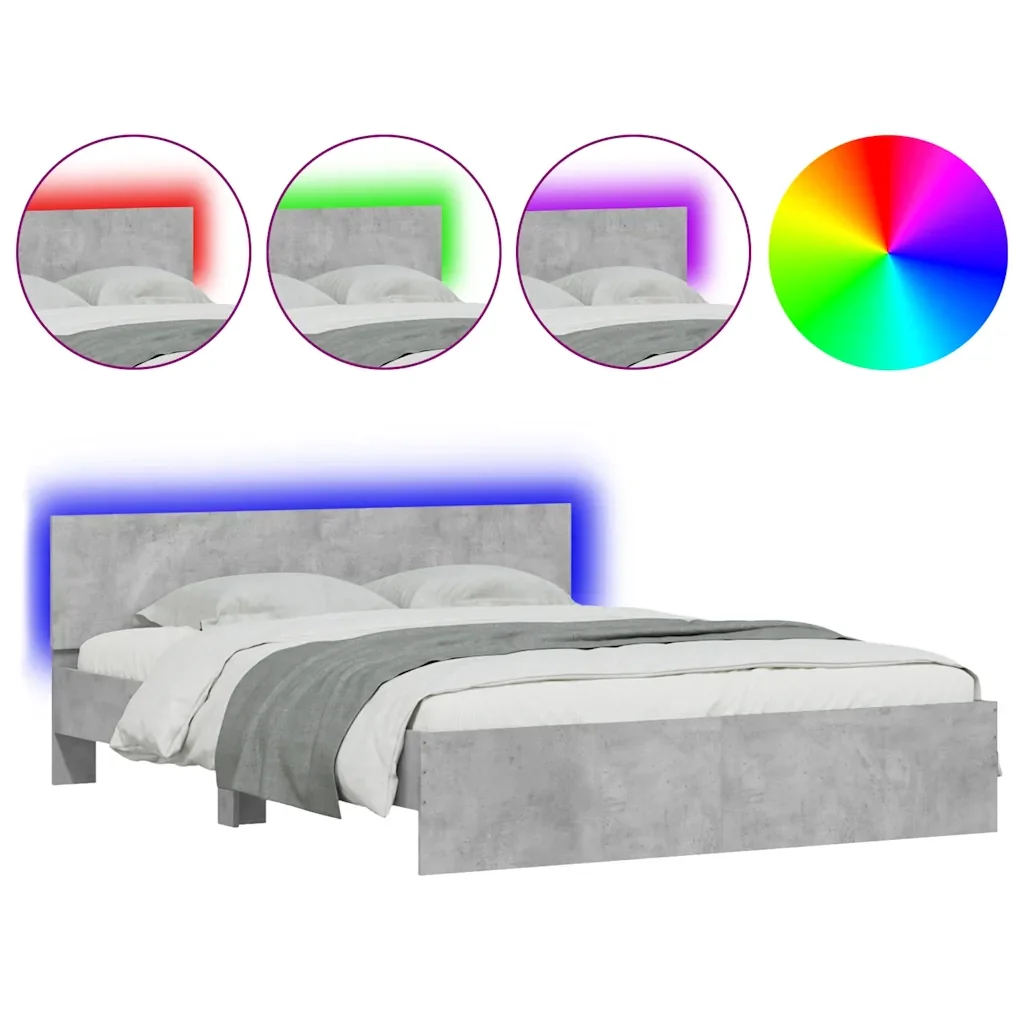 Letto matrimoniale | Letto per adulti | Giroletto con Testiera e LED Grigio Cemento 150x200 cm