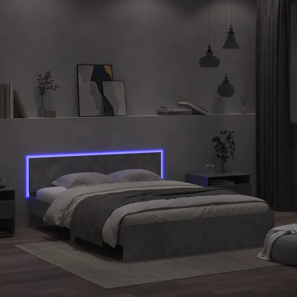 Letto matrimoniale | Letto per adulti | Giroletto con Testiera e LED Grigio Cemento 150x200 cm - Image 4