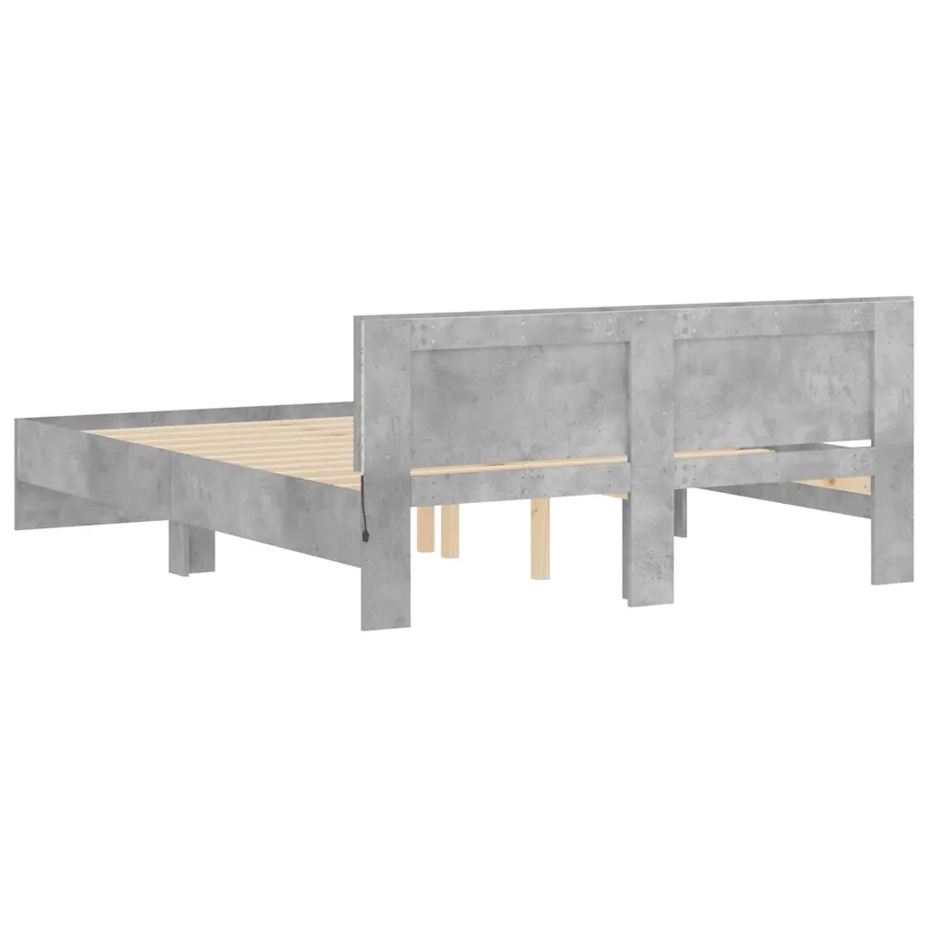 Letto matrimoniale | Letto per adulti | Giroletto con Testiera e LED Grigio Cemento 150x200 cm - Image 9