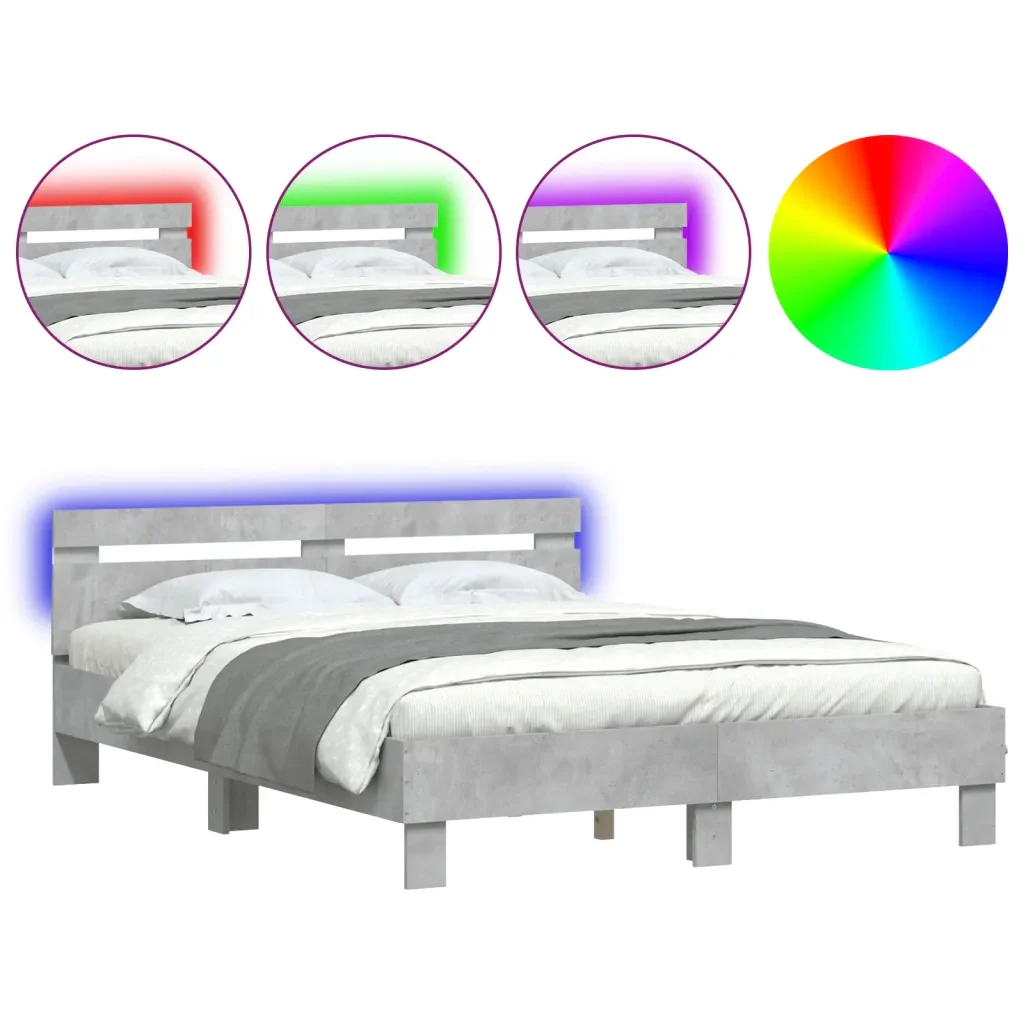 Letto matrimoniale | Letto per adulti | Giroletto con Testiera e LED Grigio Cemento 150x200 cm