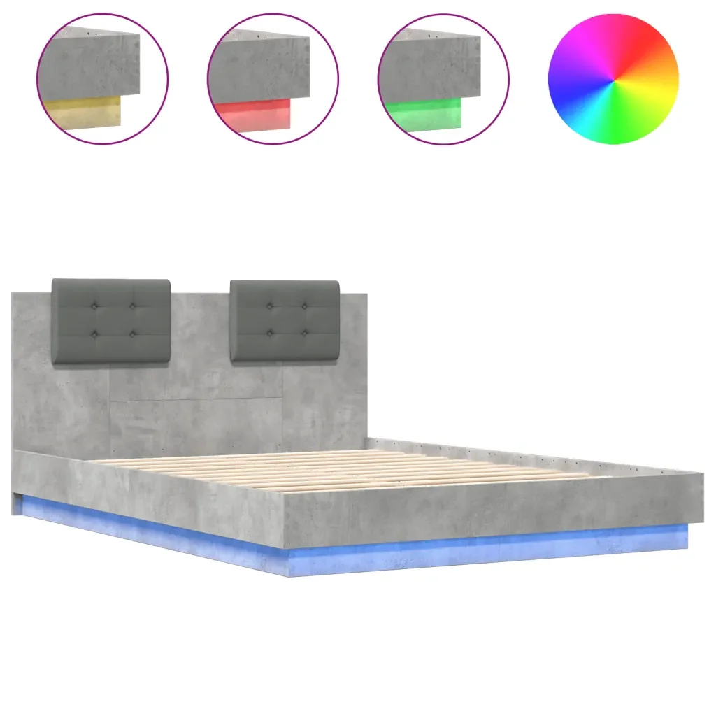 Letto matrimoniale | Letto per adulti | Giroletto con Testiera e LED Grigio Cemento 150x200 cm