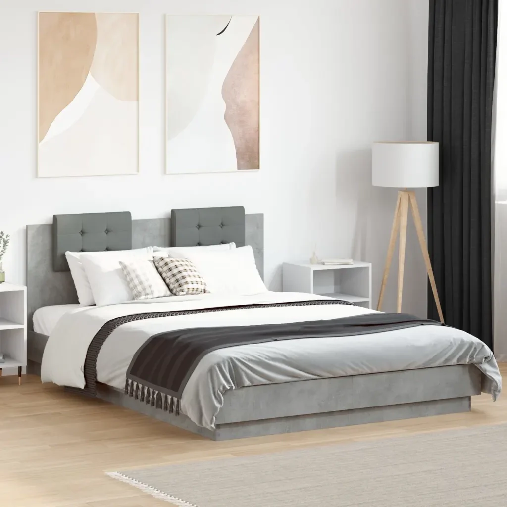 Letto matrimoniale | Letto per adulti | Giroletto con Testiera e LED Grigio Cemento 150x200 cm - Image 2