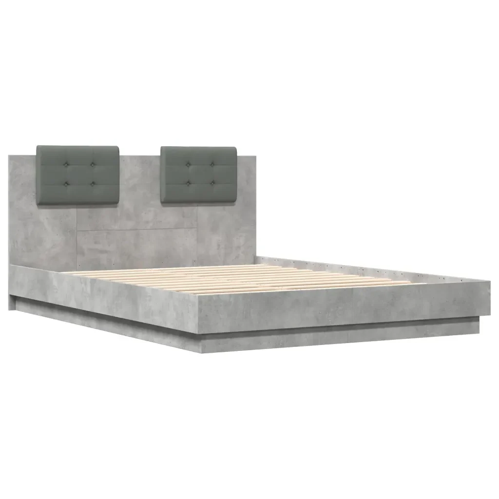 Letto matrimoniale | Letto per adulti | Giroletto con Testiera e LED Grigio Cemento 150x200 cm - Image 3
