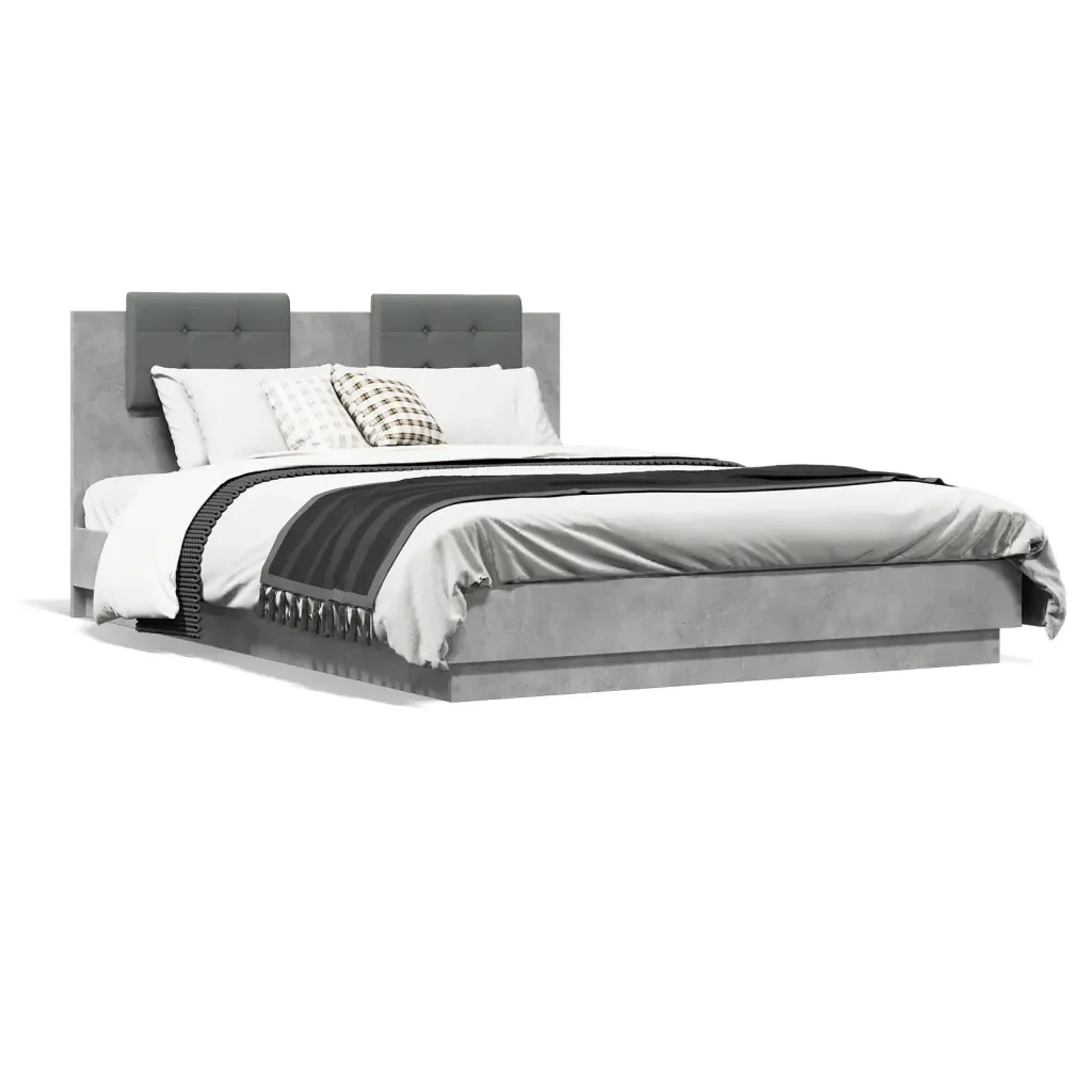 Letto matrimoniale | Letto per adulti | Giroletto con Testiera e LED Grigio Cemento 150x200 cm - Image 5