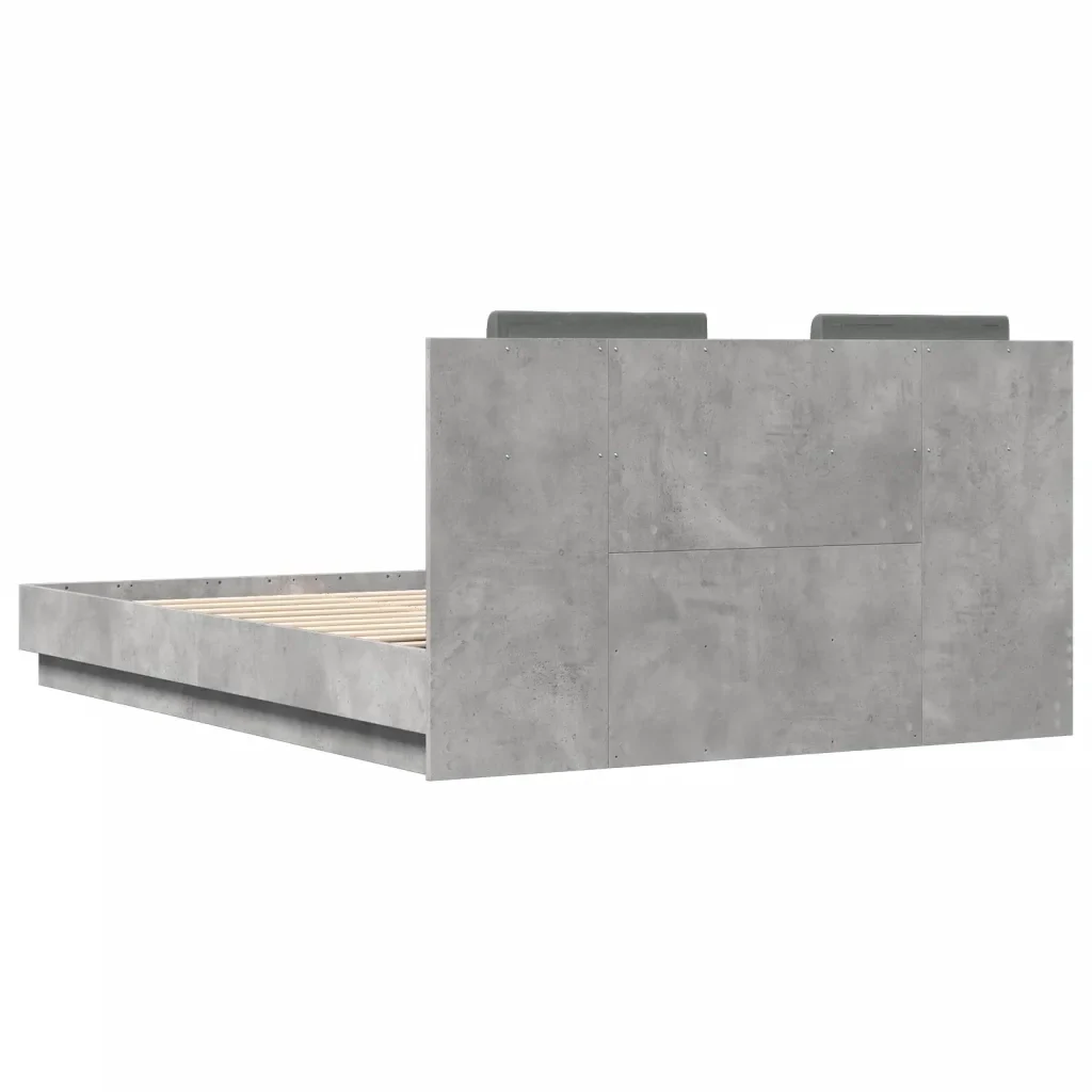 Letto matrimoniale | Letto per adulti | Giroletto con Testiera e LED Grigio Cemento 150x200 cm - Image 8