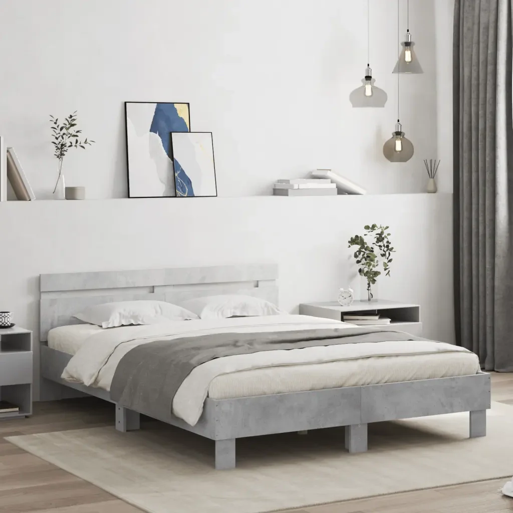 Letto matrimoniale | Letto per adulti | Giroletto con Testiera e LED Grigio Cemento 150x200 cm - Image 2