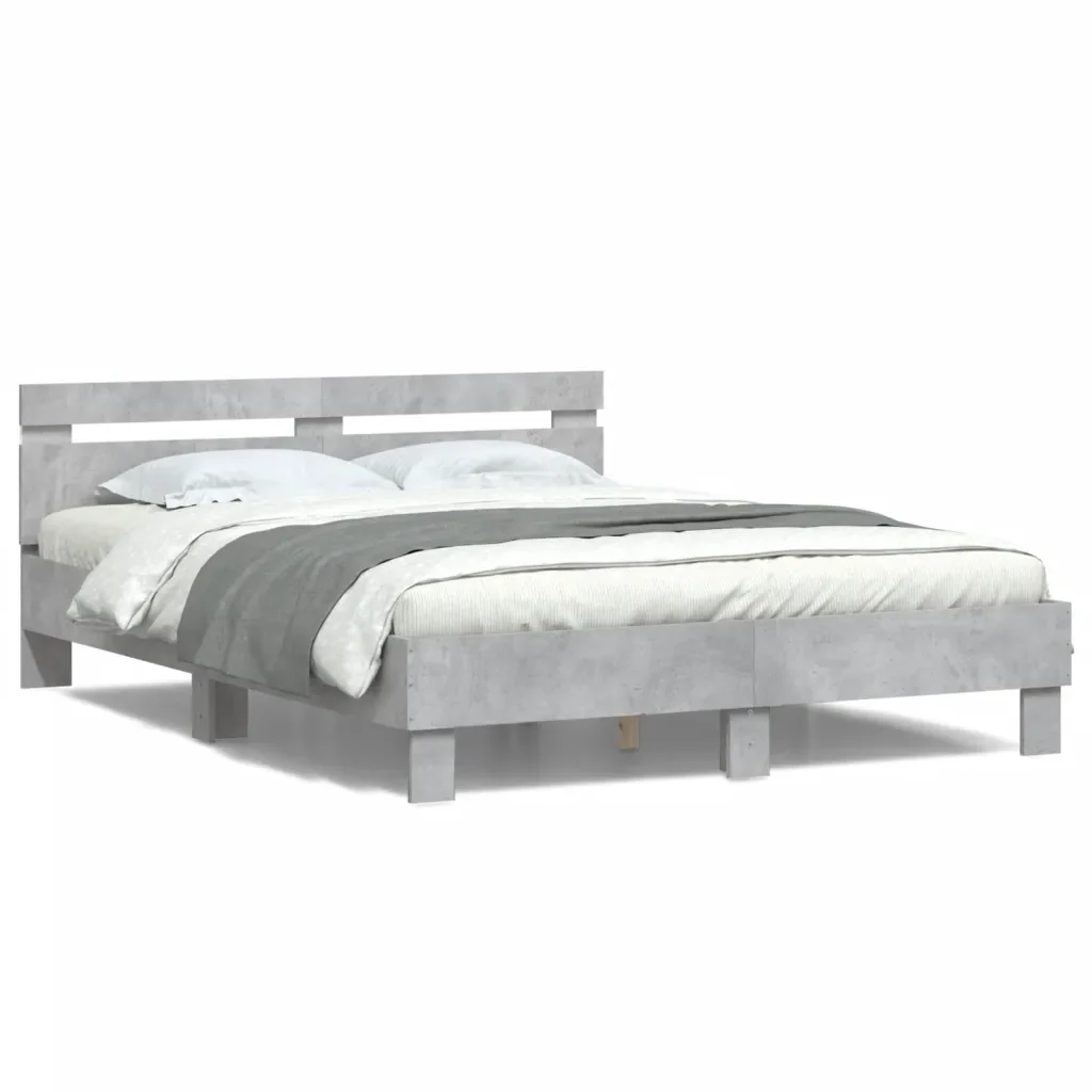 Letto matrimoniale | Letto per adulti | Giroletto con Testiera e LED Grigio Cemento 150x200 cm - Image 5