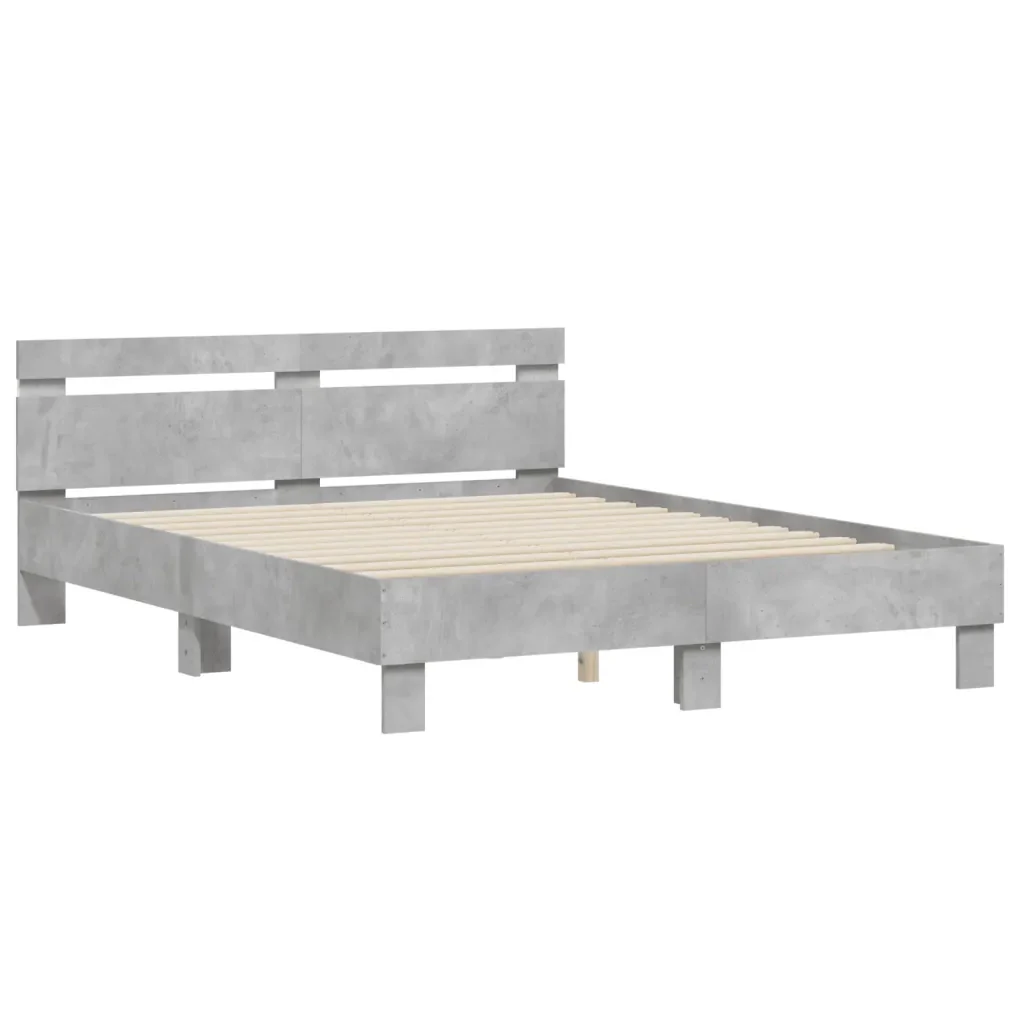 Letto matrimoniale | Letto per adulti | Giroletto con Testiera e LED Grigio Cemento 150x200 cm - Image 6