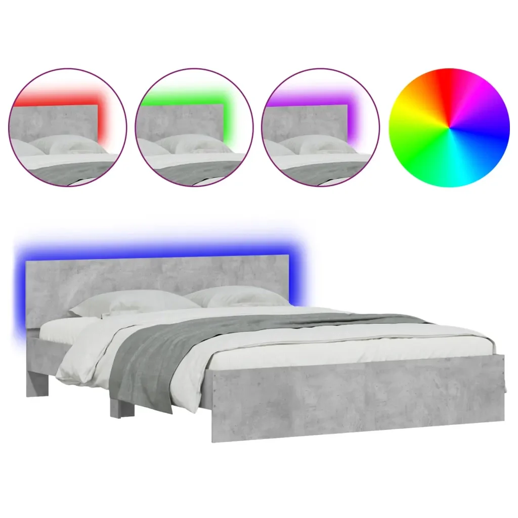 Letto matrimoniale | Letto per adulti | Giroletto con Testiera e LED Grigio Cemento 160x200 cm