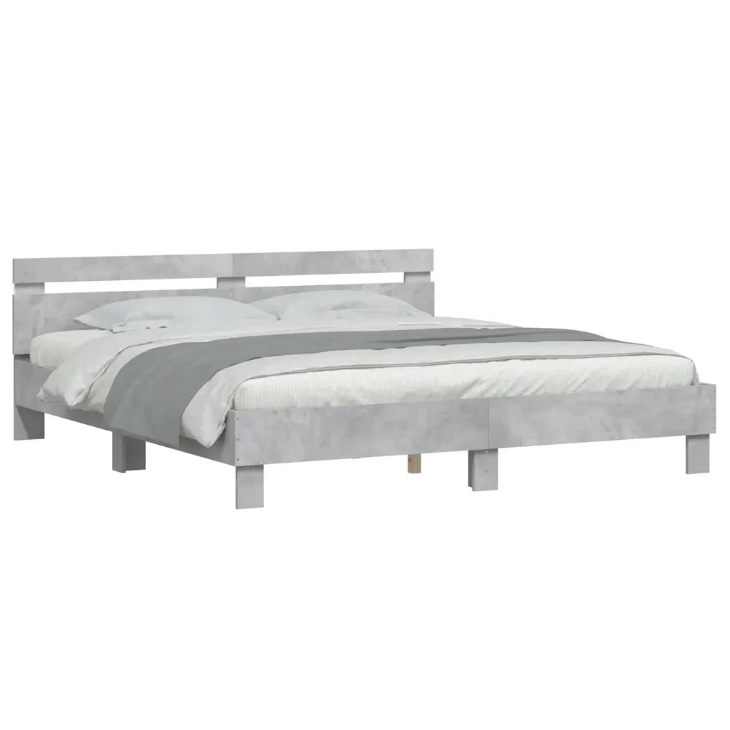 Letto matrimoniale | Letto per adulti | Giroletto con Testiera e LED Grigio Cemento 160x200 cm - Image 4