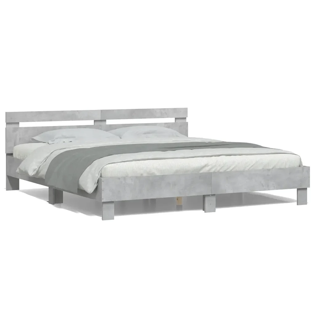 Letto matrimoniale | Letto per adulti | Giroletto con Testiera e LED Grigio Cemento 160x200 cm - Image 5