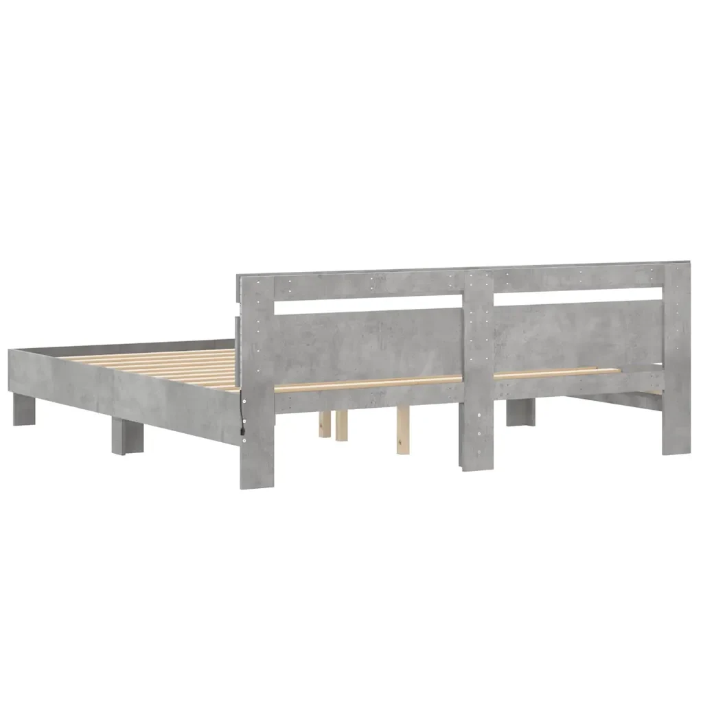 Letto matrimoniale | Letto per adulti | Giroletto con Testiera e LED Grigio Cemento 160x200 cm - Image 9