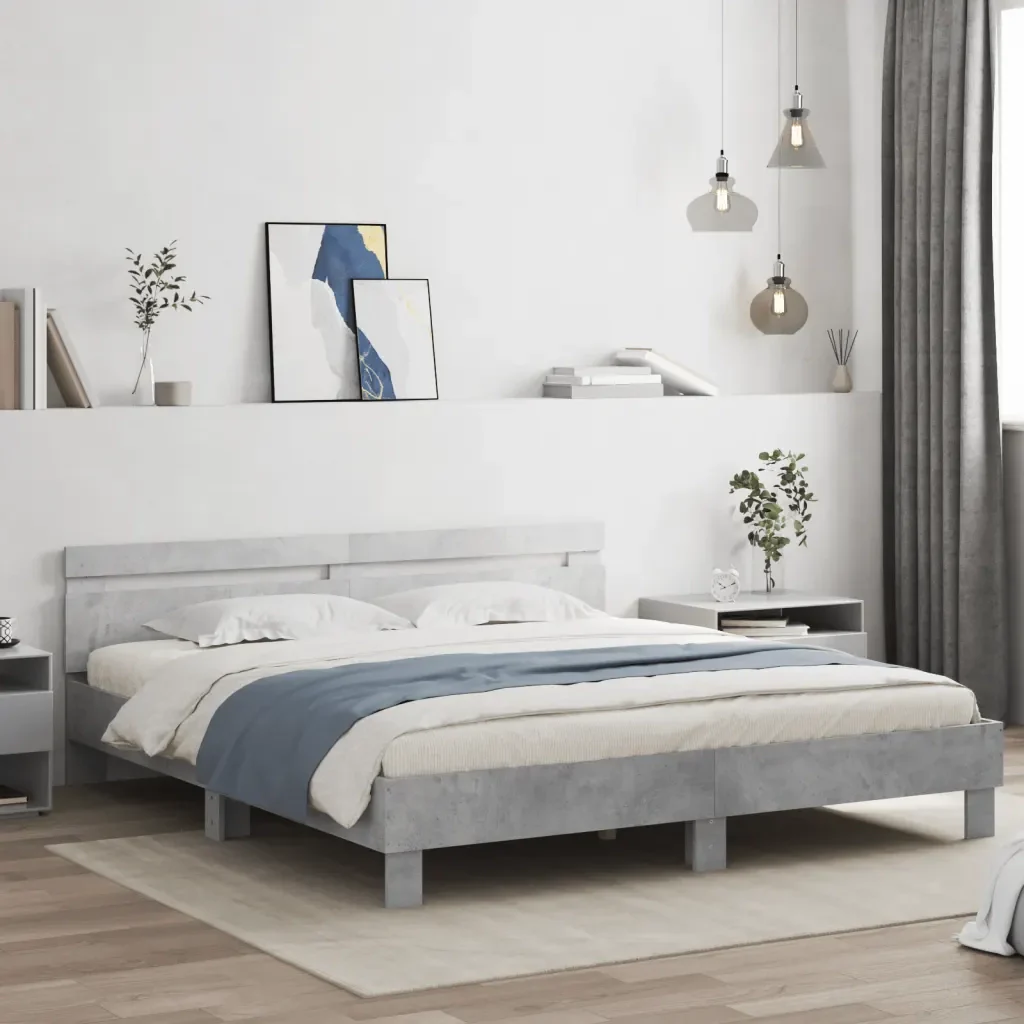 Letto matrimoniale | Letto per adulti | Giroletto con Testiera e LED Grigio Cemento 180x200 cm - Image 2