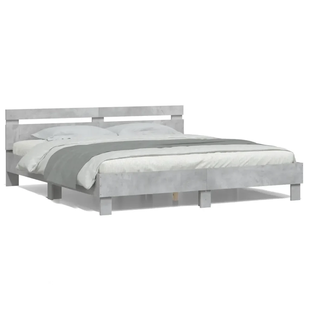 Letto matrimoniale | Letto per adulti | Giroletto con Testiera e LED Grigio Cemento 180x200 cm - Image 5