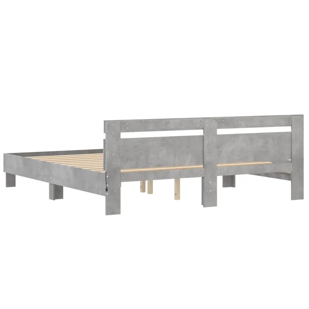 Letto matrimoniale | Letto per adulti | Giroletto con Testiera e LED Grigio Cemento 180x200 cm - Image 9