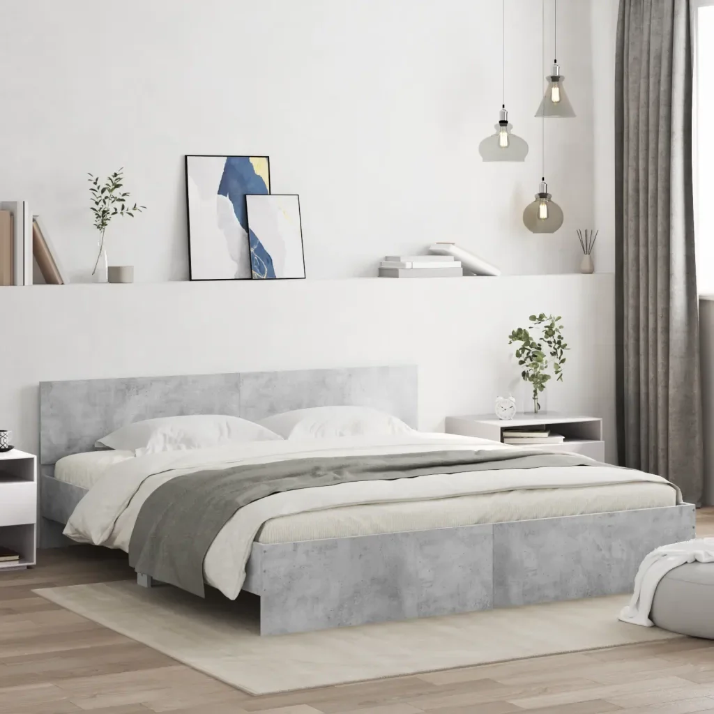 Letto matrimoniale | Letto per adulti | Giroletto con Testiera e LED Grigio Cemento 180x200 cm - Image 2