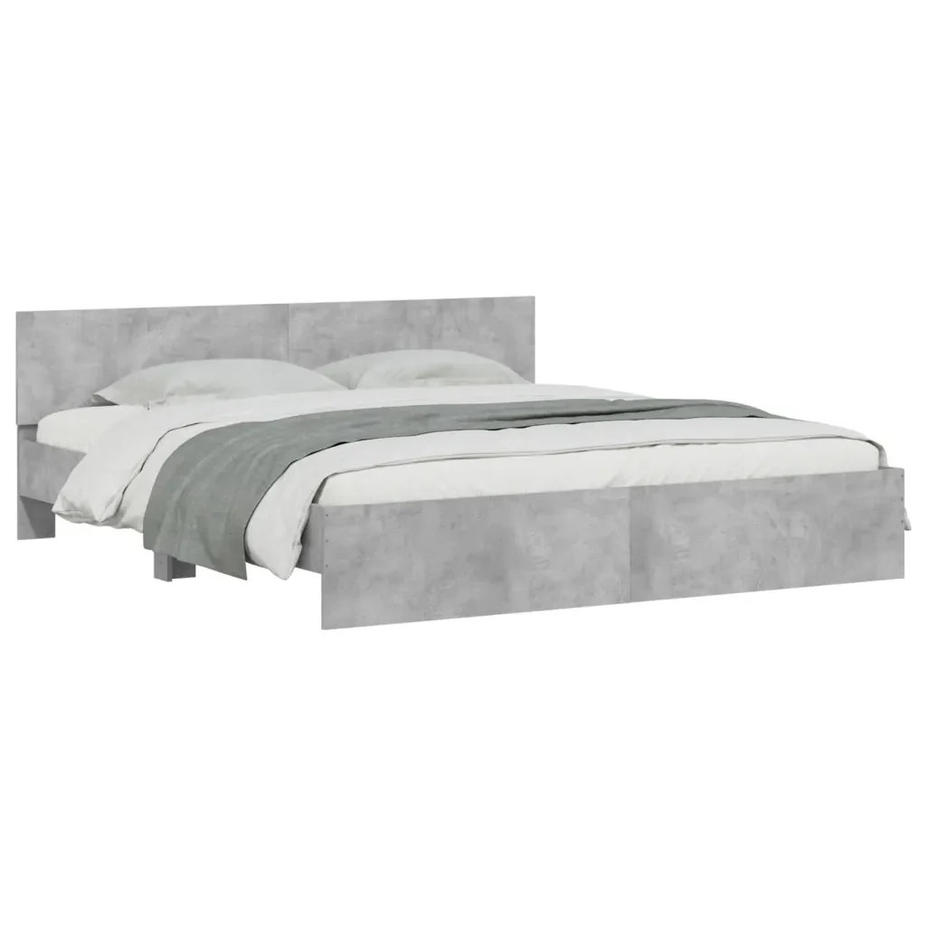 Letto matrimoniale | Letto per adulti | Giroletto con Testiera e LED Grigio Cemento 200x200 cm - Image 3