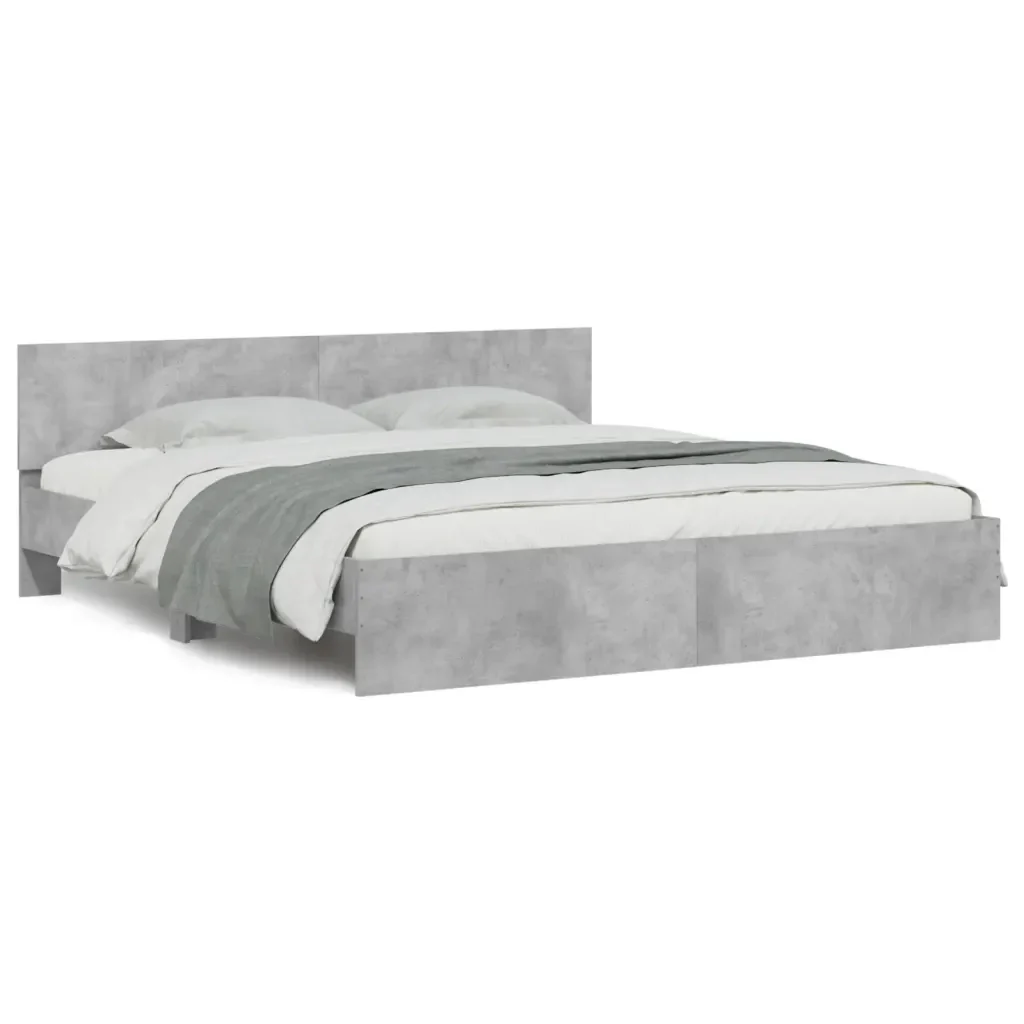 Letto matrimoniale | Letto per adulti | Giroletto con Testiera e LED Grigio Cemento 200x200 cm - Image 5
