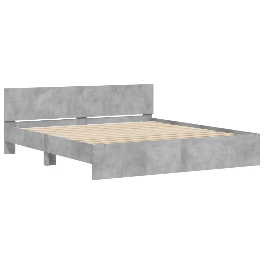 Letto matrimoniale | Letto per adulti | Giroletto con Testiera e LED Grigio Cemento 200x200 cm - Image 6