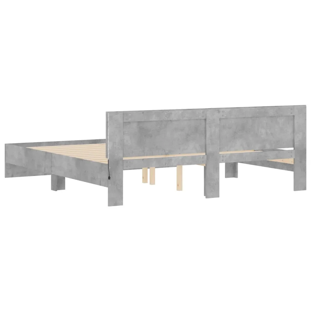 Letto matrimoniale | Letto per adulti | Giroletto con Testiera e LED Grigio Cemento 200x200 cm - Image 9