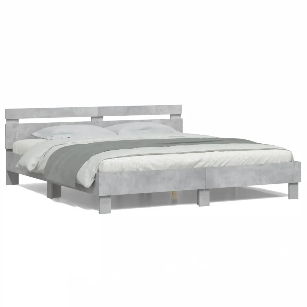 Letto matrimoniale | Letto per adulti | Giroletto con Testiera e LED Grigio Cemento 200x200 cm - Image 5