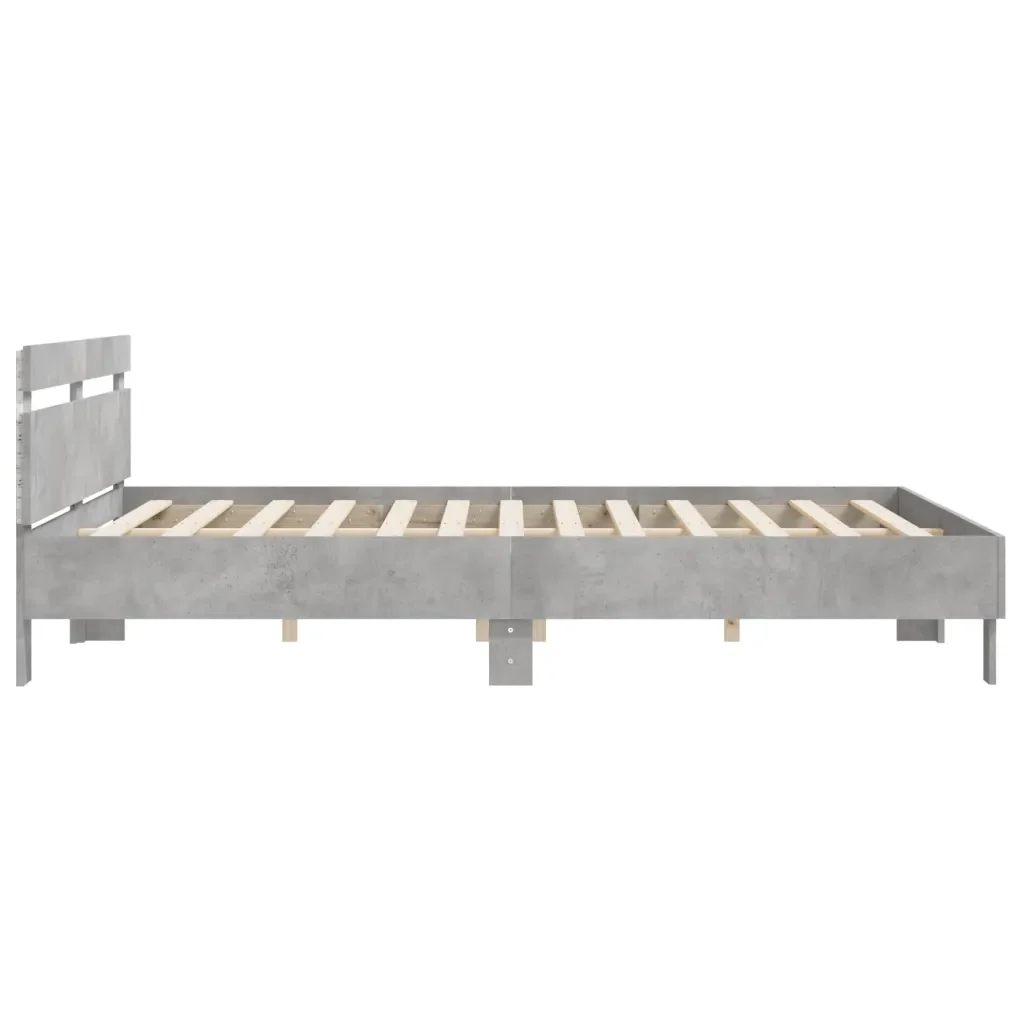 Letto matrimoniale | Letto per adulti | Giroletto con Testiera e LED Grigio Cemento 200x200 cm - Image 8
