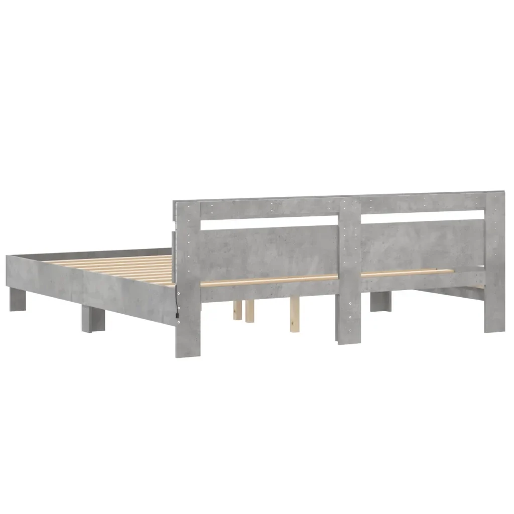 Letto matrimoniale | Letto per adulti | Giroletto con Testiera e LED Grigio Cemento 200x200 cm - Image 9