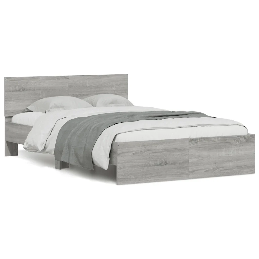 Letto matrimoniale | Letto per adulti | Giroletto con Testiera e LED Grigio Sonoma 120x190 cm - Image 2