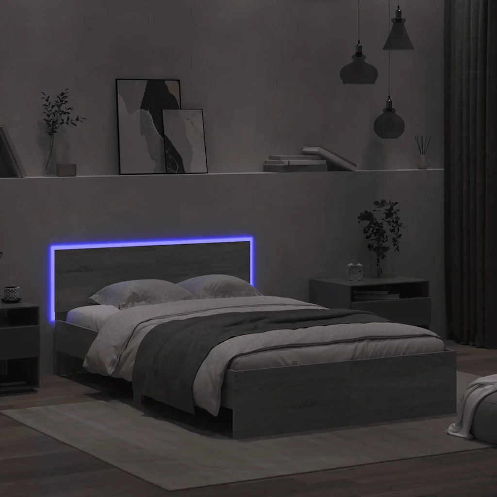 Letto matrimoniale | Letto per adulti | Giroletto con Testiera e LED Grigio Sonoma 120x190 cm - Image 3