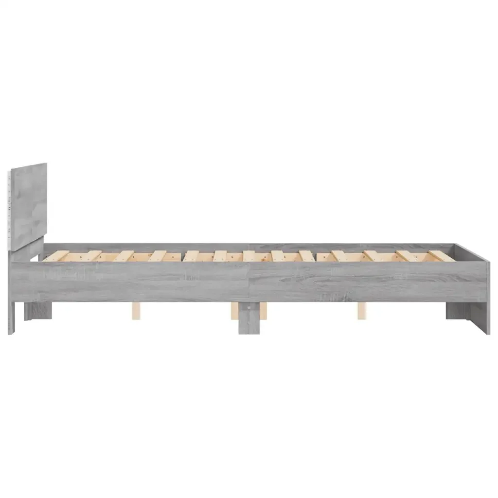 Letto matrimoniale | Letto per adulti | Giroletto con Testiera e LED Grigio Sonoma 120x190 cm - Image 8