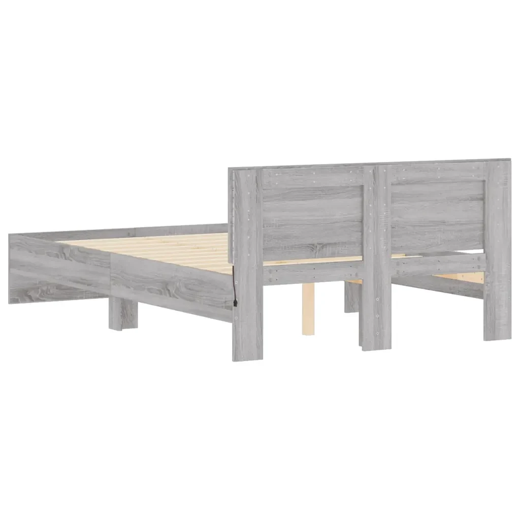 Letto matrimoniale | Letto per adulti | Giroletto con Testiera e LED Grigio Sonoma 120x190 cm - Image 9