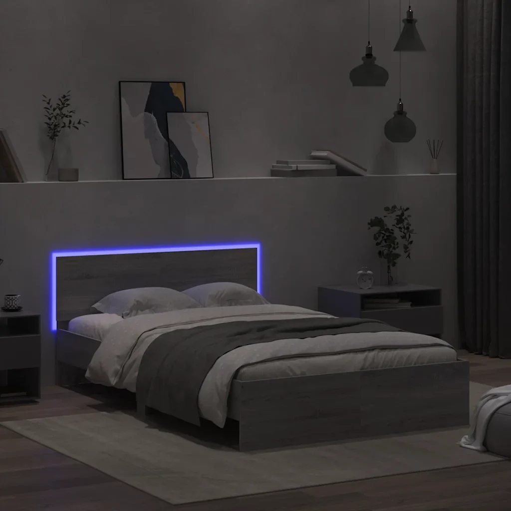 Letto matrimoniale | Letto per adulti | Giroletto con Testiera e LED Grigio Sonoma 120x200 cm - Image 3
