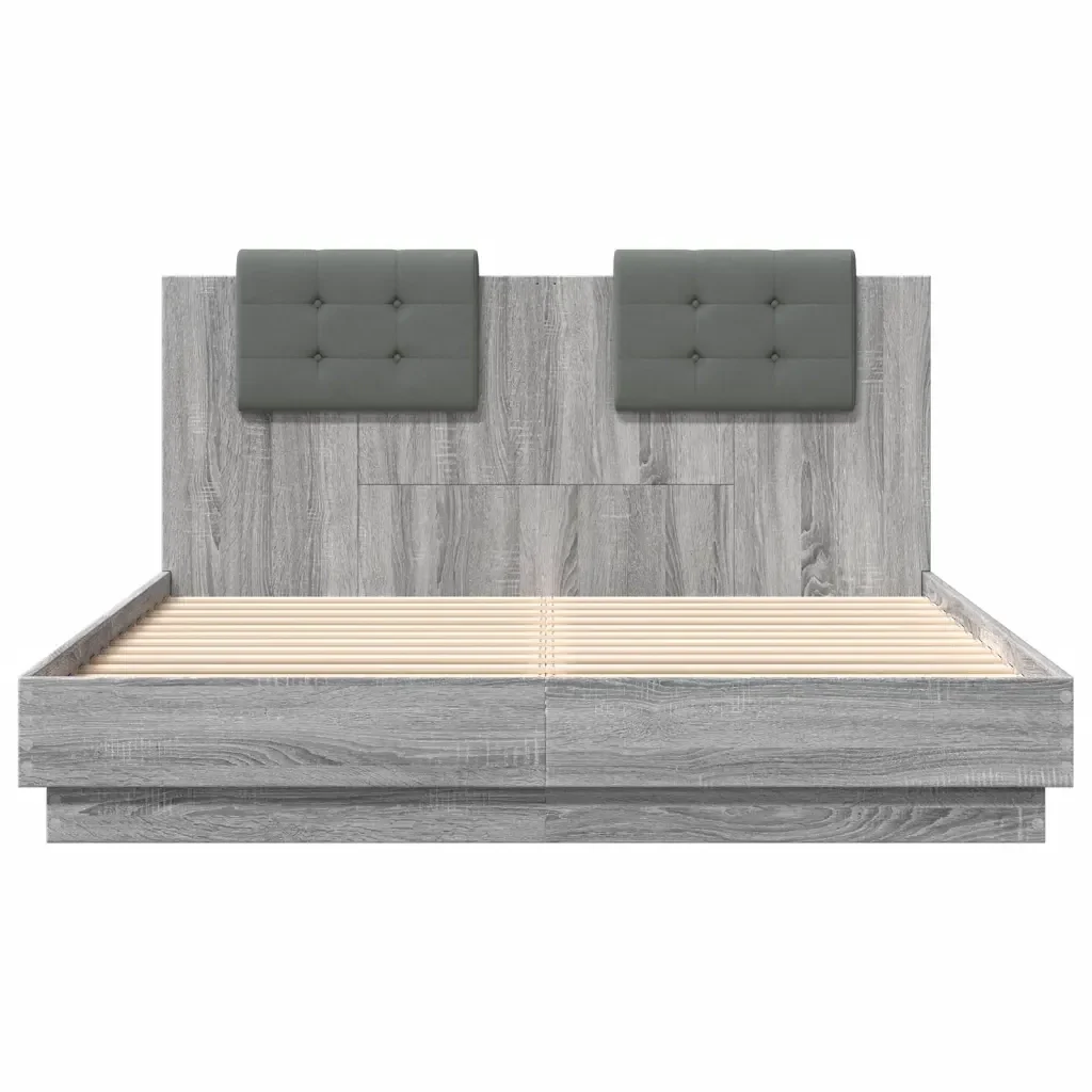 Letto matrimoniale | Letto per adulti | Giroletto con Testiera e LED Grigio Sonoma 120x200 cm - Image 6