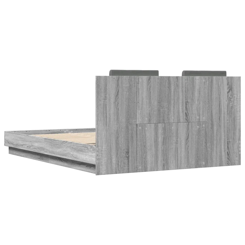 Letto matrimoniale | Letto per adulti | Giroletto con Testiera e LED Grigio Sonoma 120x200 cm - Image 8