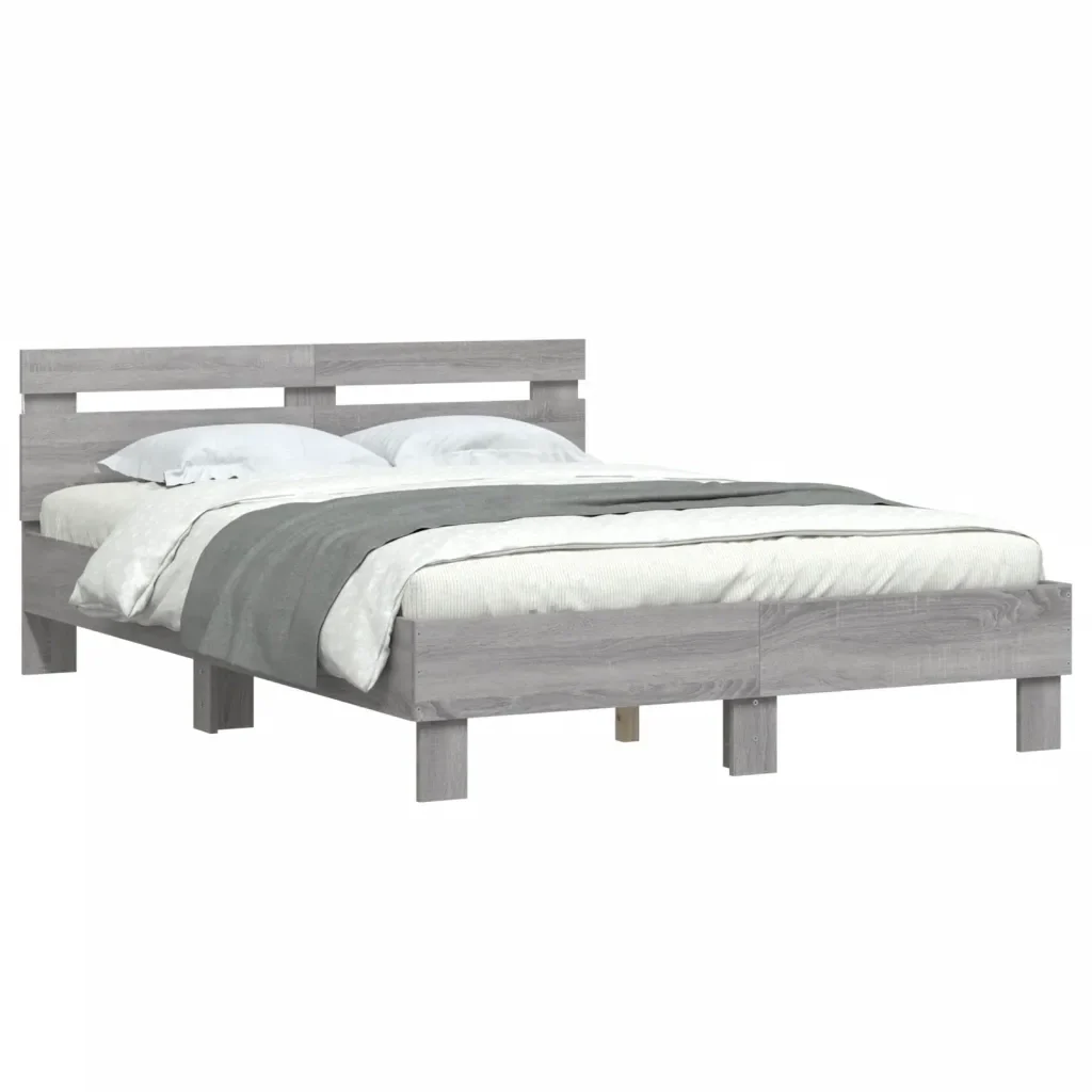 Letto matrimoniale | Letto per adulti | Giroletto con Testiera e LED Grigio Sonoma 120x200 cm - Image 4