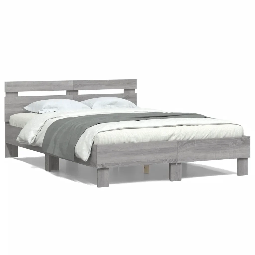 Letto matrimoniale | Letto per adulti | Giroletto con Testiera e LED Grigio Sonoma 120x200 cm - Image 5
