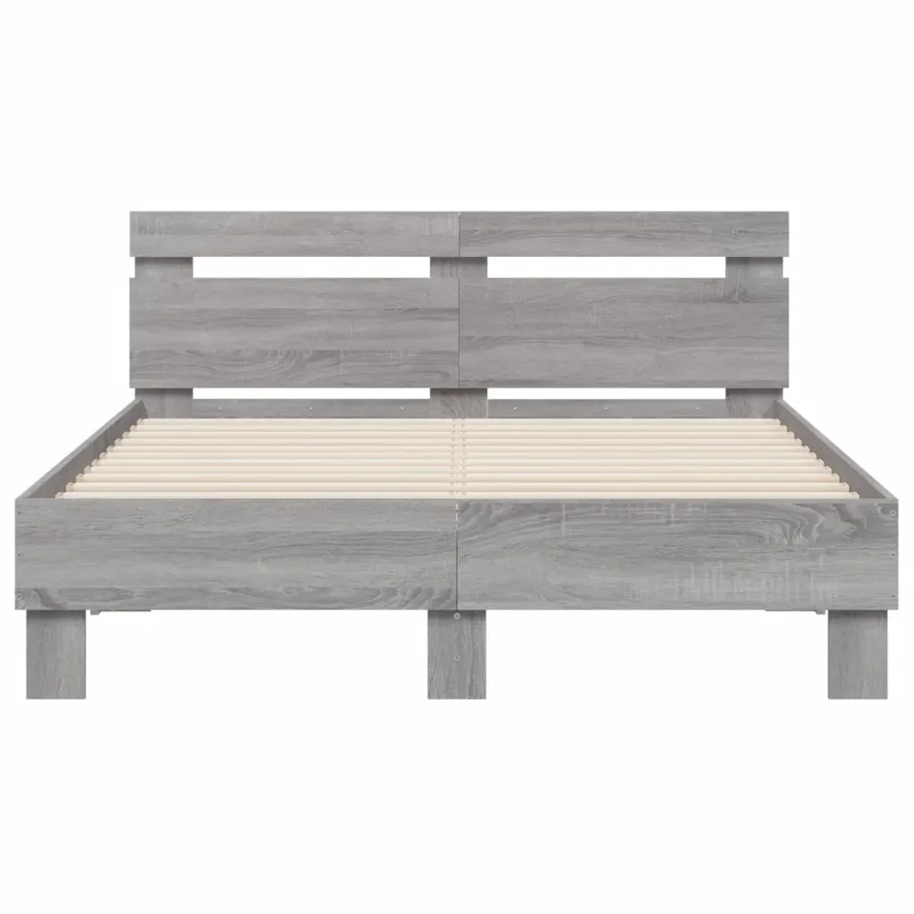 Letto matrimoniale | Letto per adulti | Giroletto con Testiera e LED Grigio Sonoma 120x200 cm - Image 7