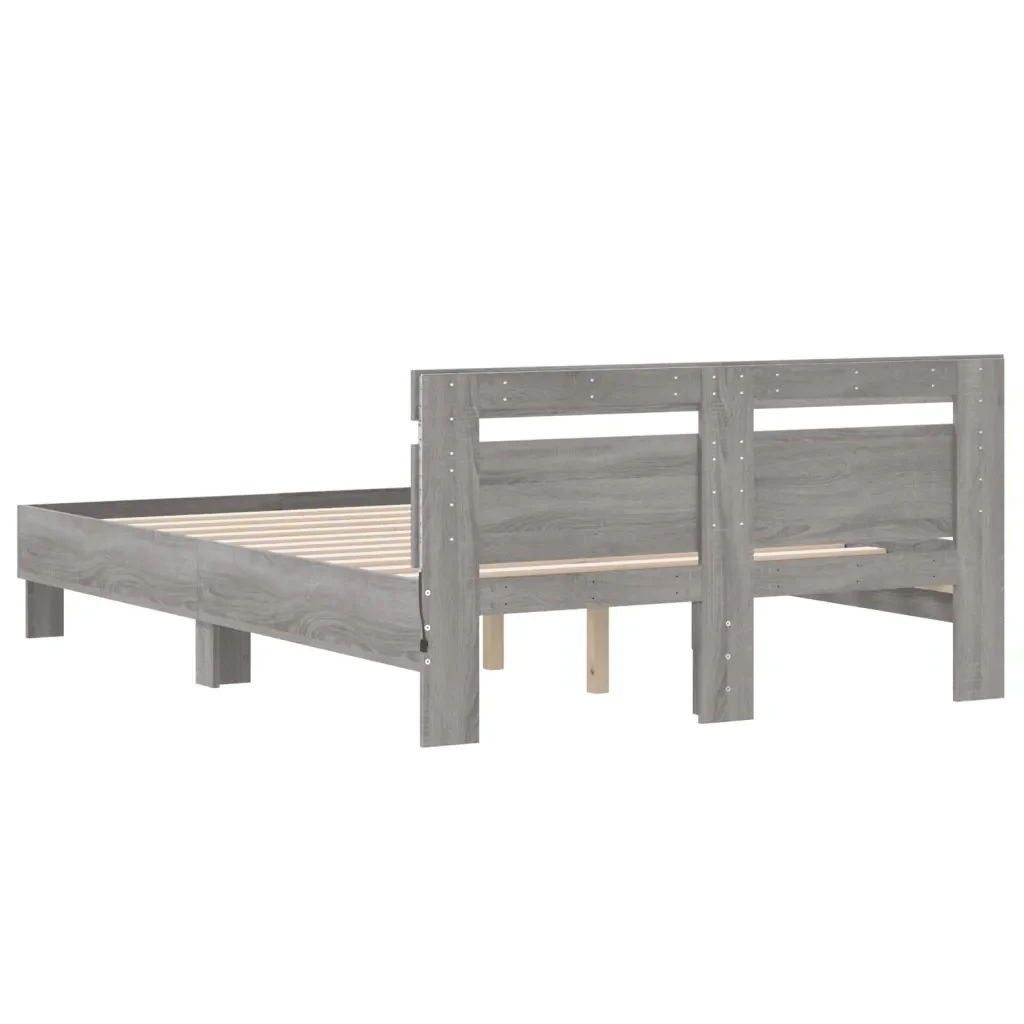 Letto matrimoniale | Letto per adulti | Giroletto con Testiera e LED Grigio Sonoma 120x200 cm - Image 9