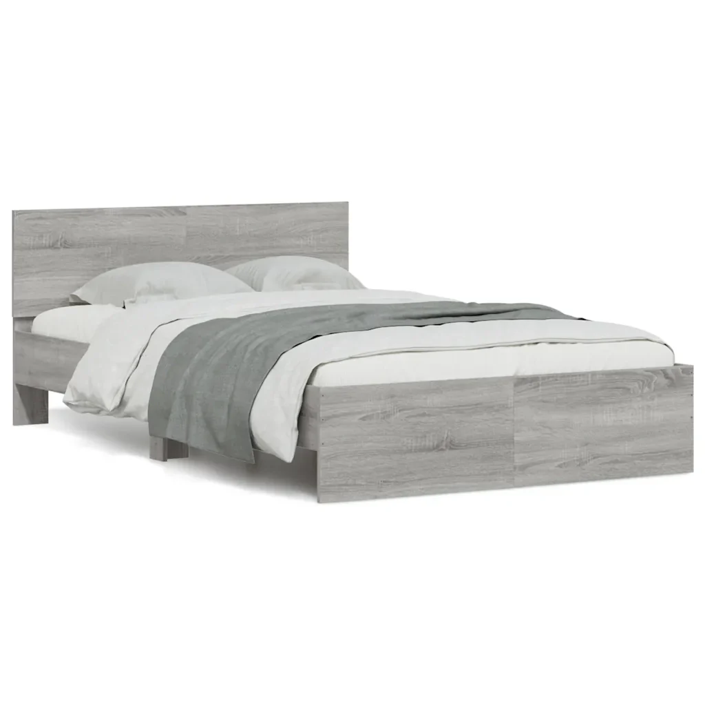Letto matrimoniale | Letto per adulti | Giroletto con Testiera e LED Grigio Sonoma 140x190 cm - Image 2