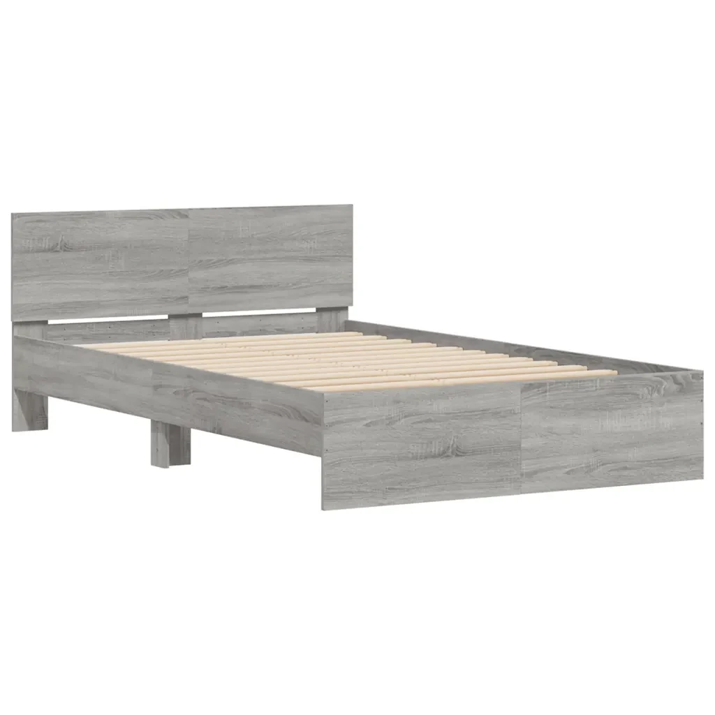 Letto matrimoniale | Letto per adulti | Giroletto con Testiera e LED Grigio Sonoma 140x190 cm - Image 6
